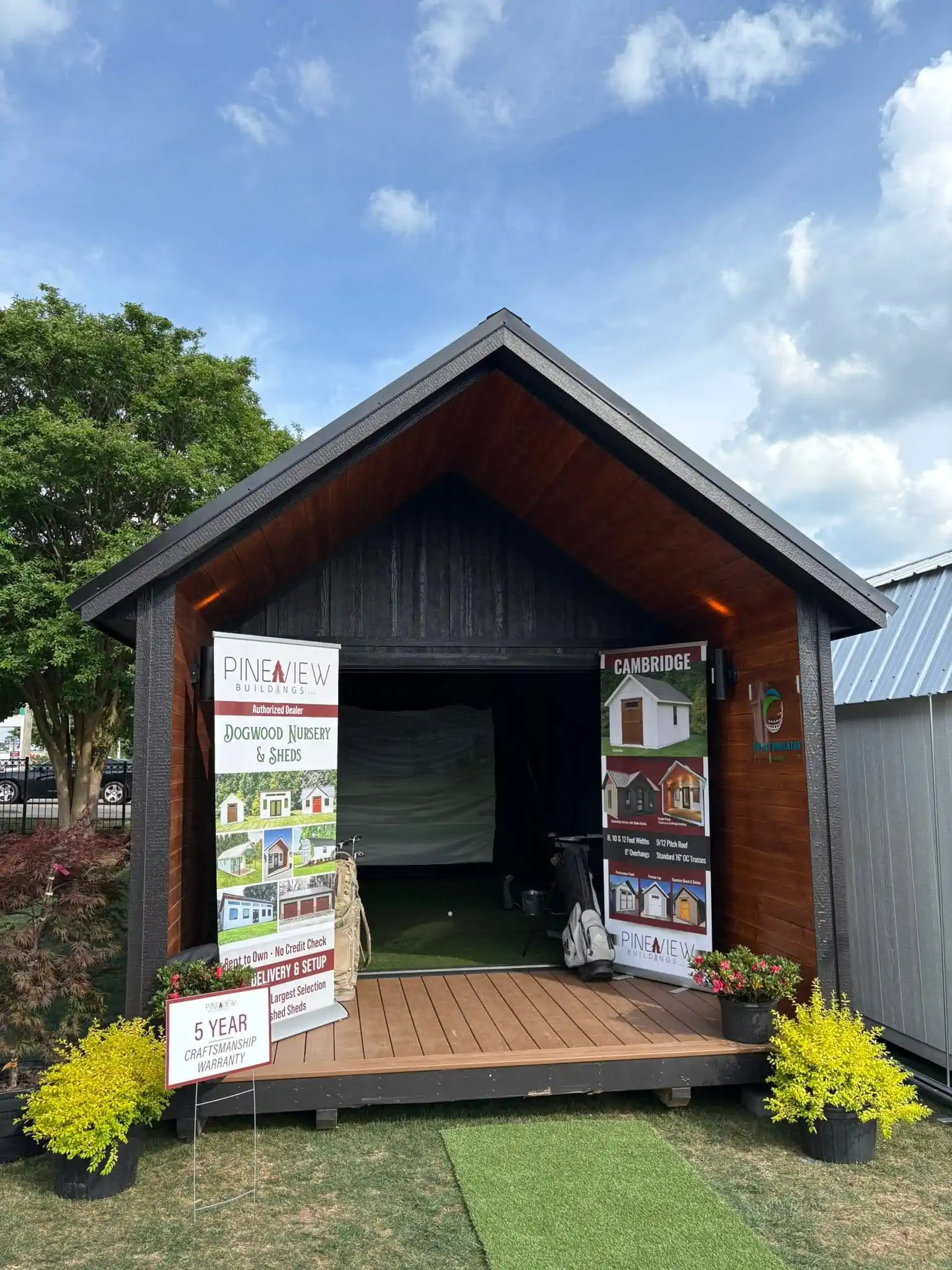 Outside of the golf simulator shed