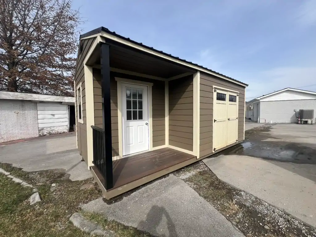 A collection of discounted outlet sheds ready for delivery.
