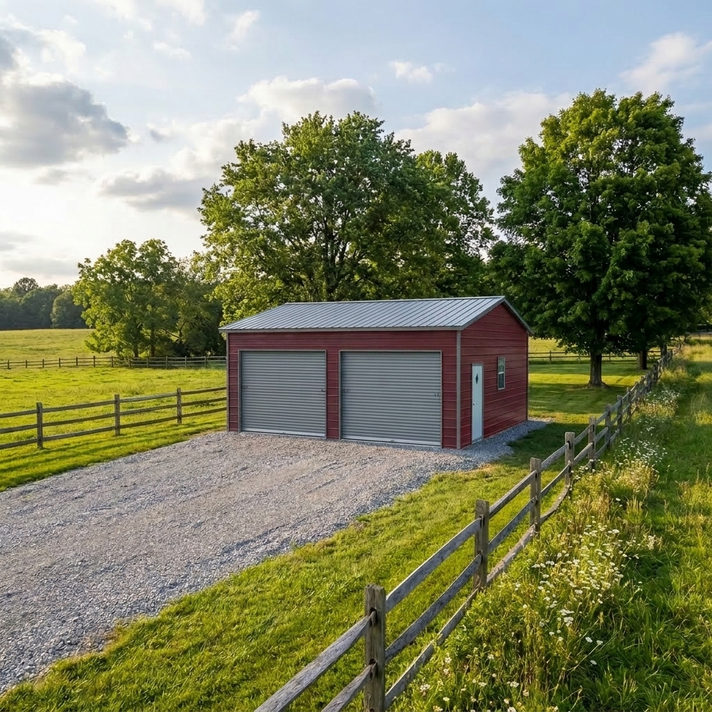 Two-car metal garage