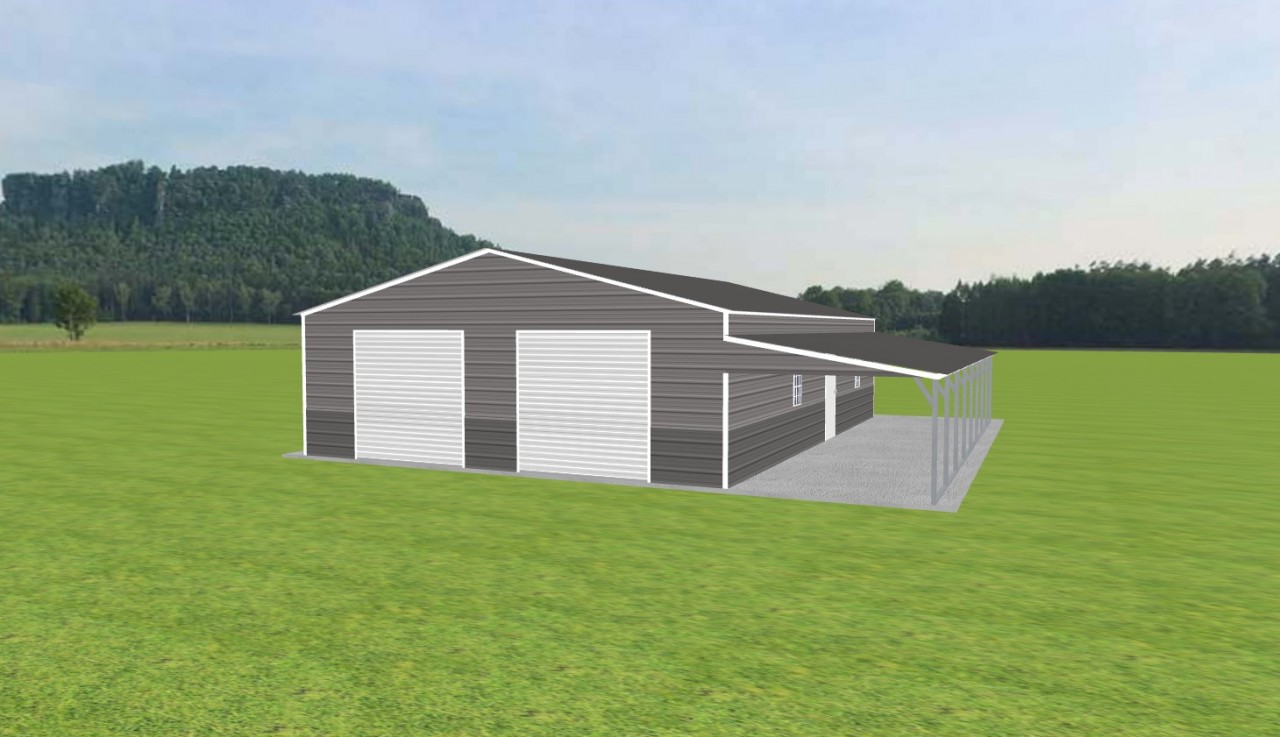 Double Bay Garage with Lean To 28 x 40 x 9, 28' x 40' x 9' metal garage