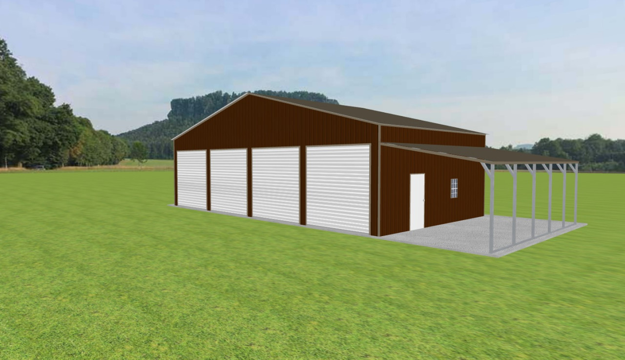 Workshop Garage with Lean To 46 x 25 x 12, 46' x 25' x 12' metal workshop